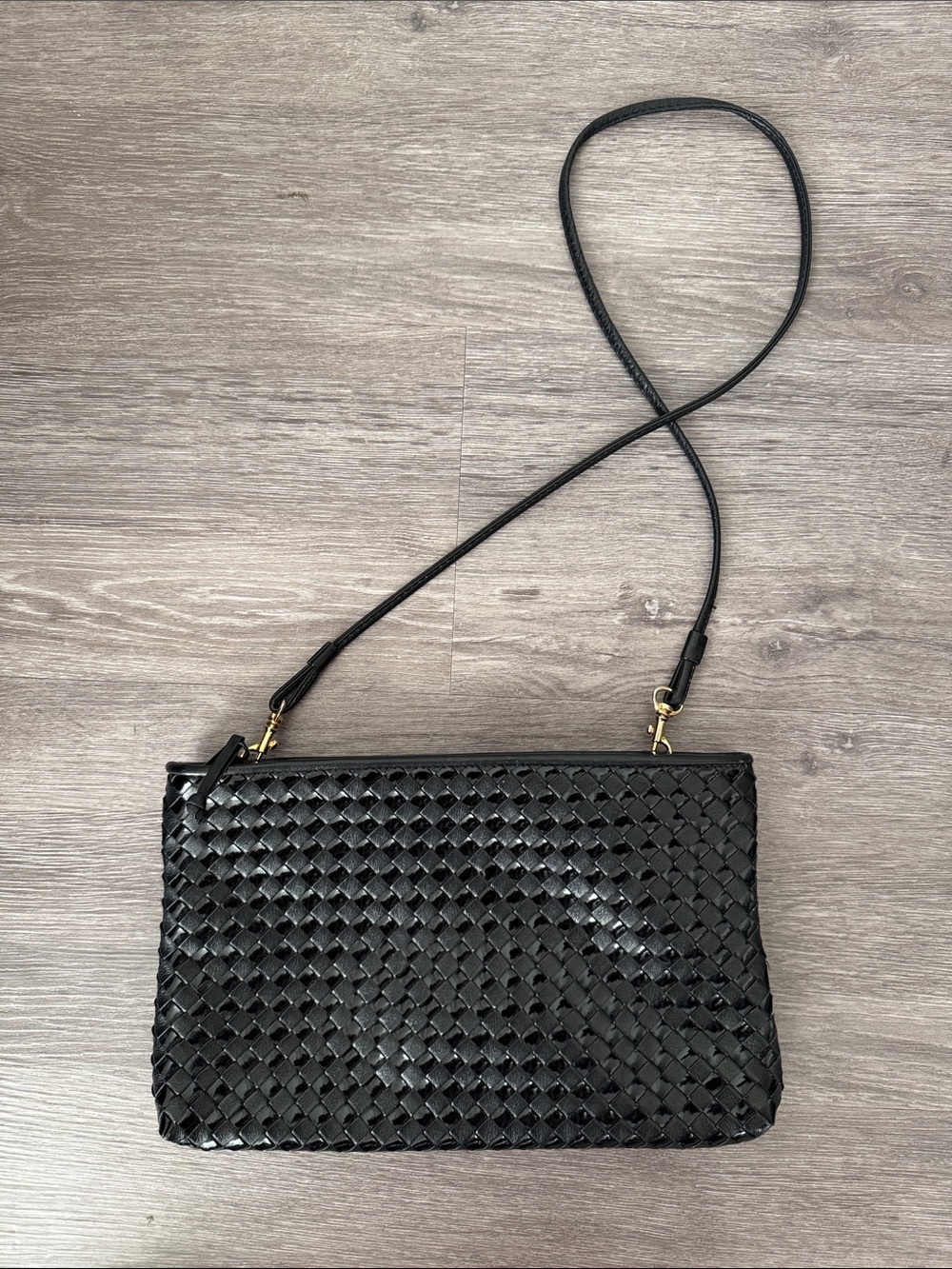 Vintage Woven Leather Bag or Clutch in Black